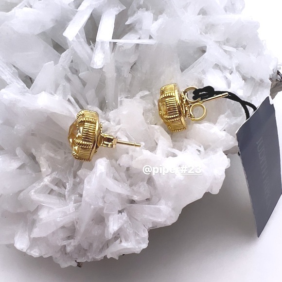 NWT Judith Ripka 14K Gold Clad Canary Crystal Eclipse Stud Earrings - Picture 6 of 11